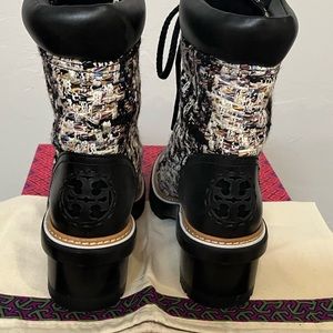 Tory Burch Striped Tweed Calf Leather Boot